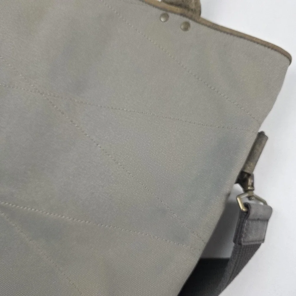 Timbuk2 Tote Bag Mens Large Gray Canvas Faux Leather Crossbody Shoulder Laptop